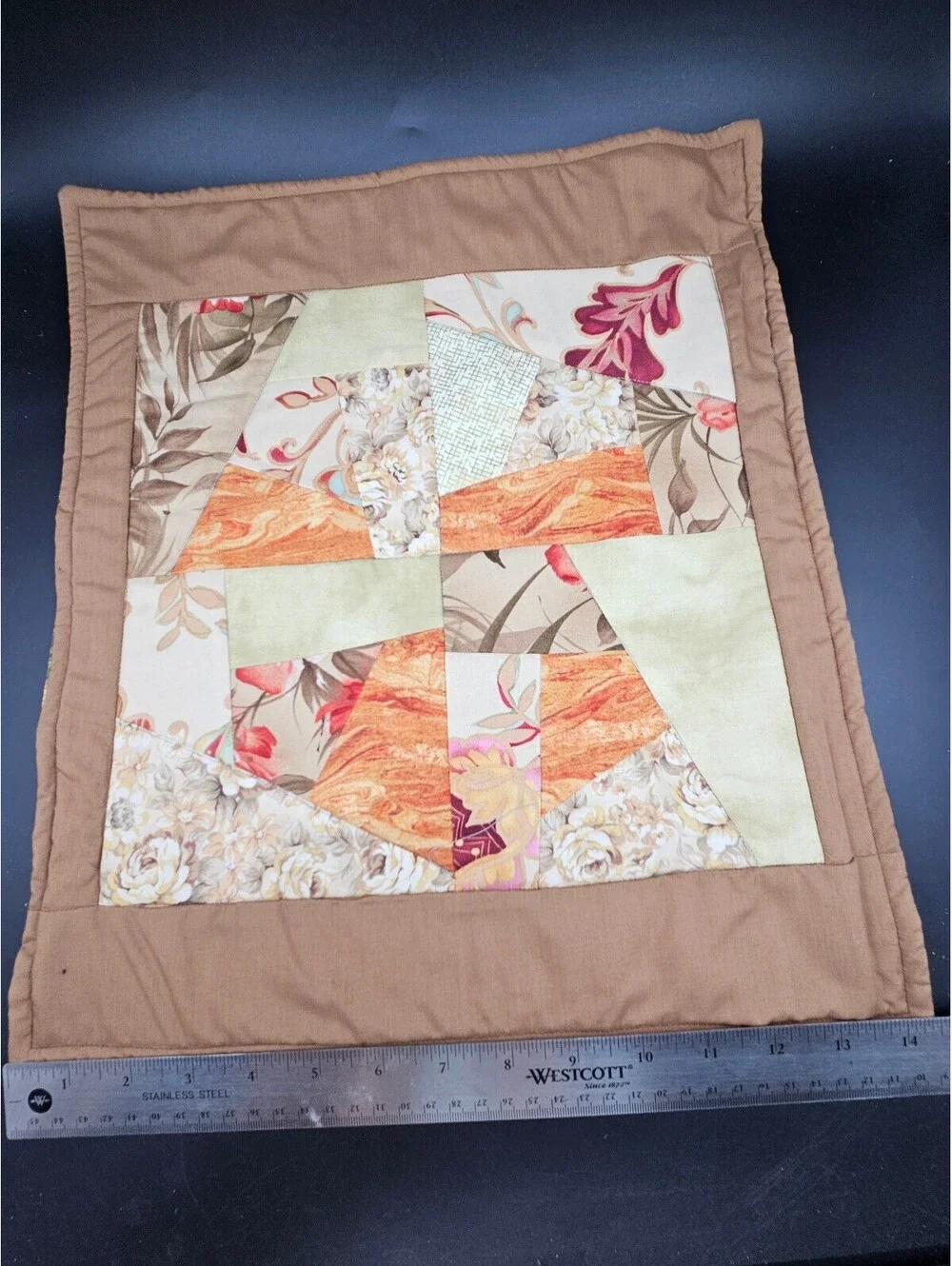 Handmade Quilted Placemats Lot of 4 Fall Autumn Pinecones Leaves Reversible